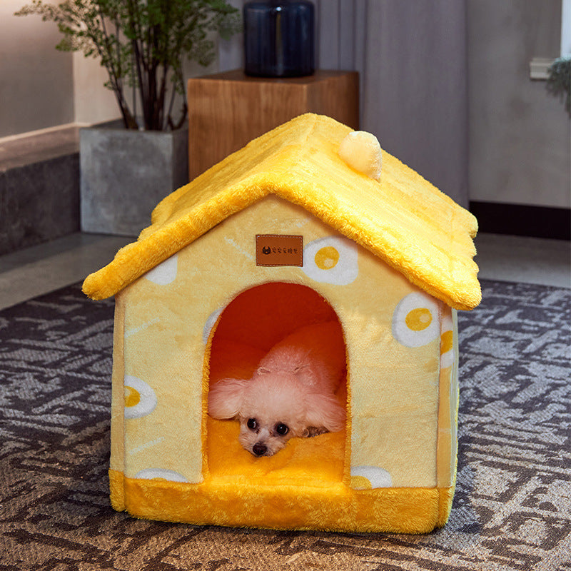 Foldable Dog House Pet Cat Bed Winter Villa Sleep Kennel Removable