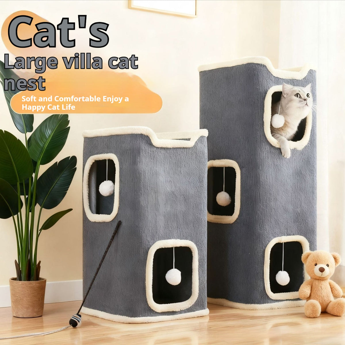 Cat Climbing Frame Scratching Post Nest Semi-enclosed Square Tree