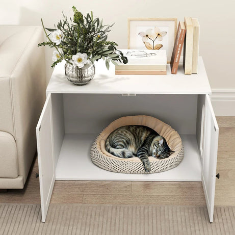 Pawhut Cat Litter Box Enclosure With Barn Door Hole White