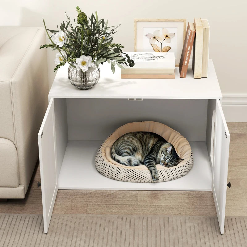 Pawhut Cat Litter Box Enclosure With Barn Door Hole White