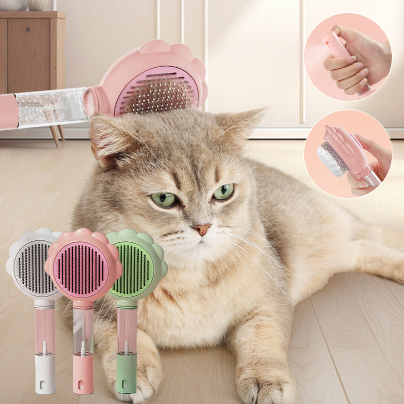 2-in-1 Self Cleaning Dog Brush Comb With Spray Pets Grooming Hair