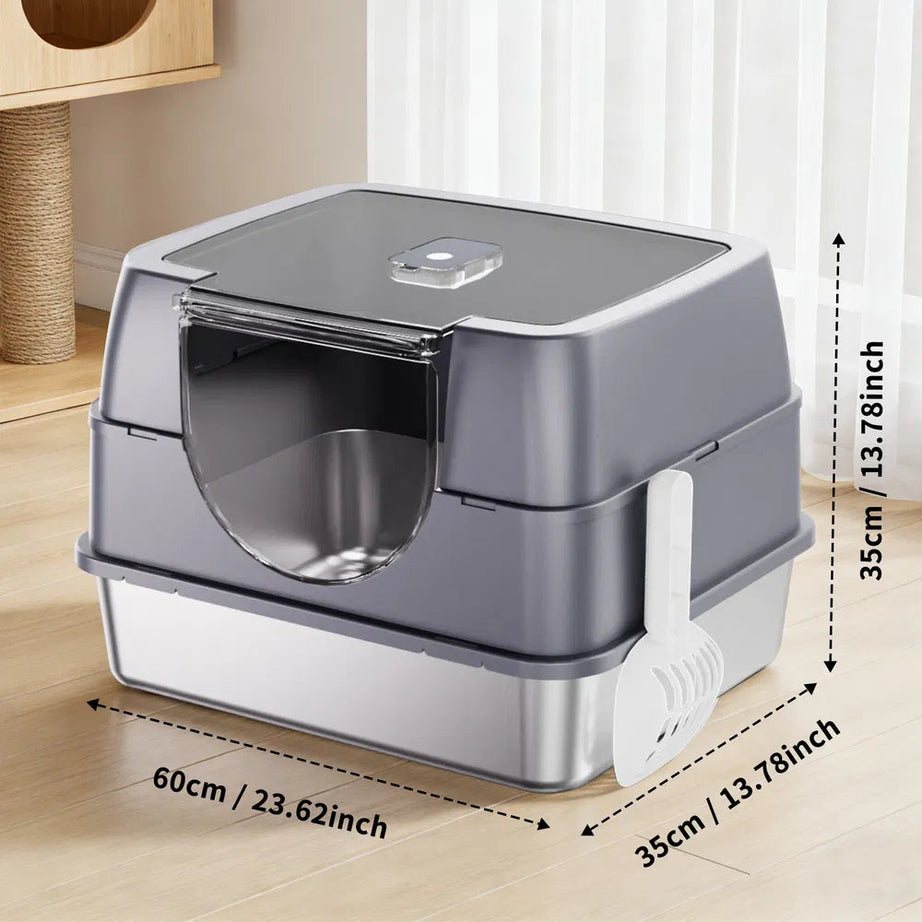 Galaxy Stainless Steel Gray Cat Litter Box Sturdy And Durable Easy