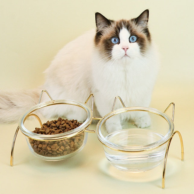 Glass Cat Bowl Drinking Dish Feeder For Pet Food Water Dishes