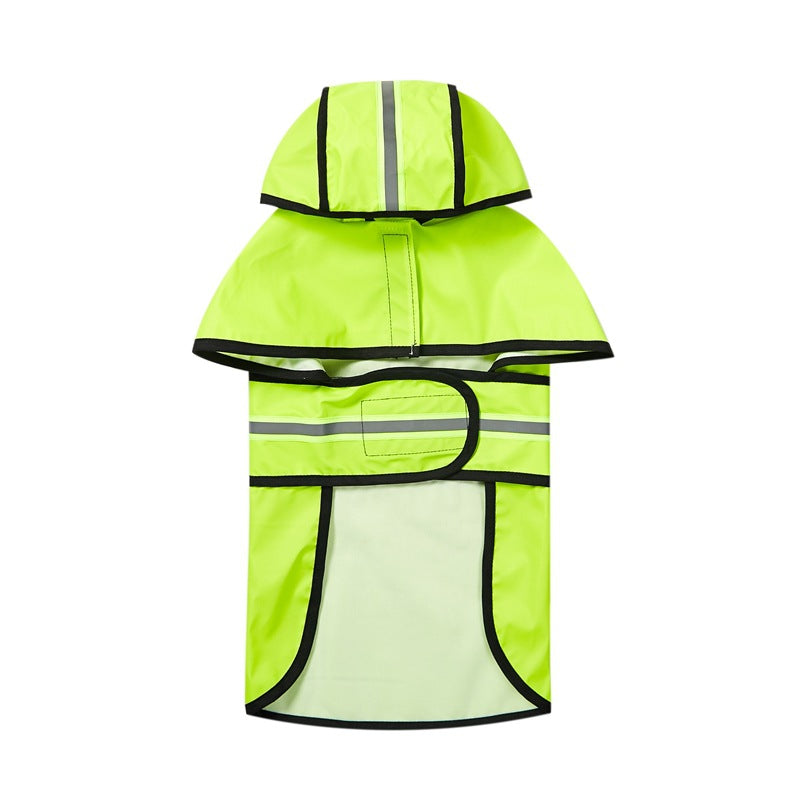Dog Raincoat Waterproof Pu Leather Back Reflective Stripe Poncho
