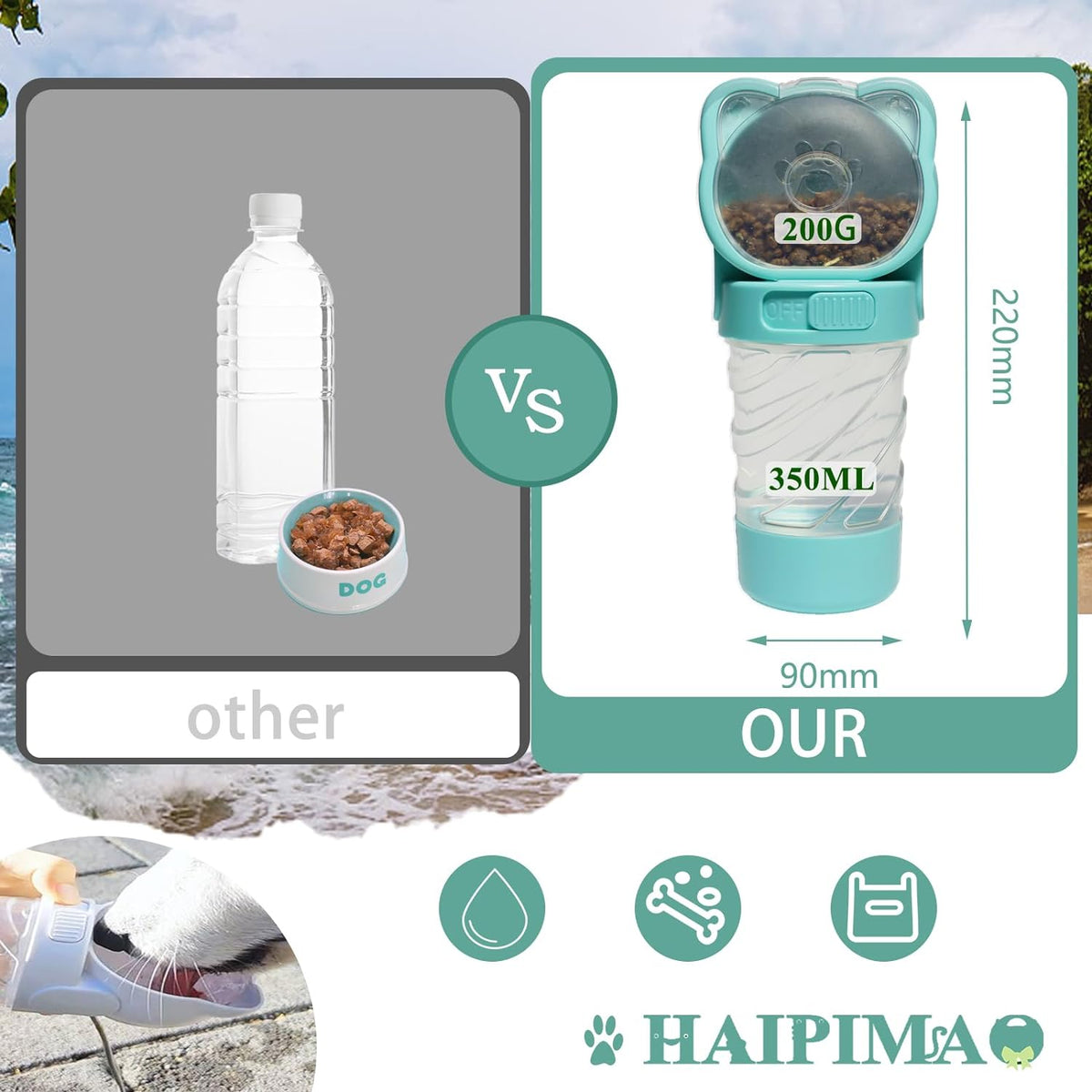 3-in-1 Pet Water Bottle Outdoor Portable Dog With Food Container