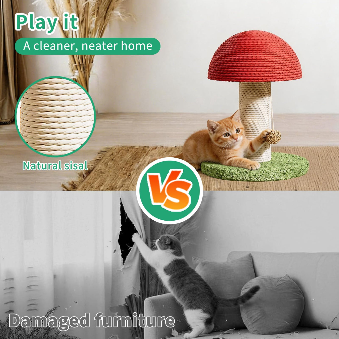 Mushroom Cat Scratching Post 11inch For Kitten Small Cats Mini Tree