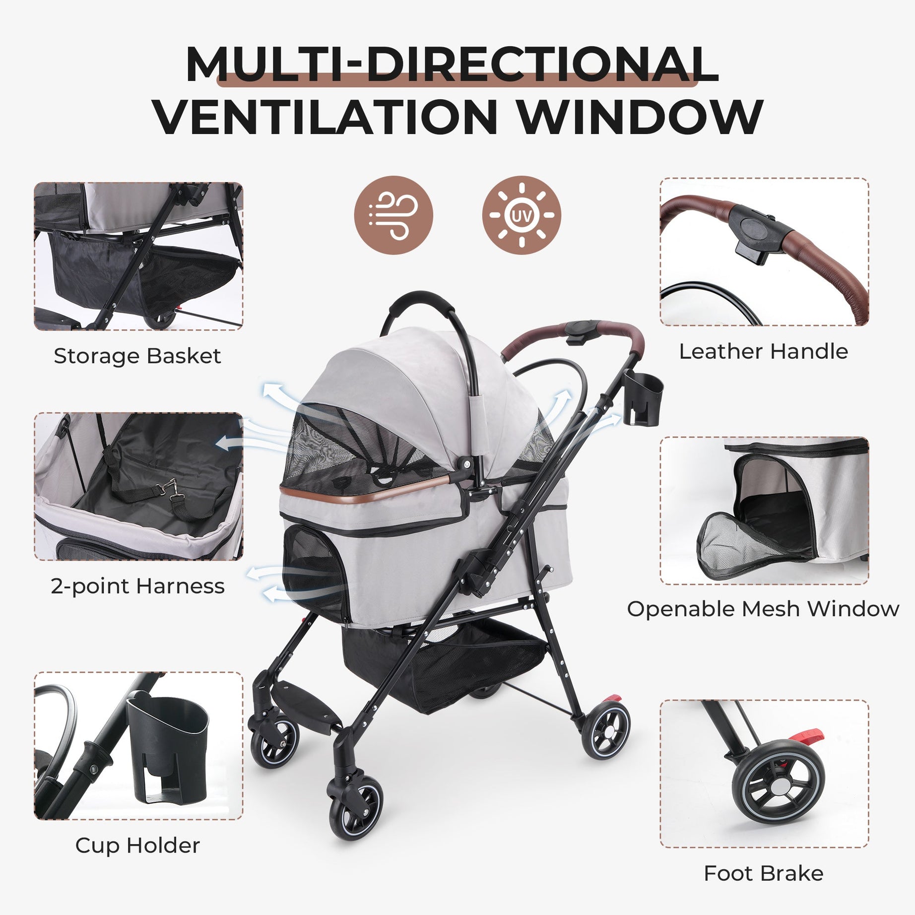 Foldable Pet Stroller For Small Dogs Cats