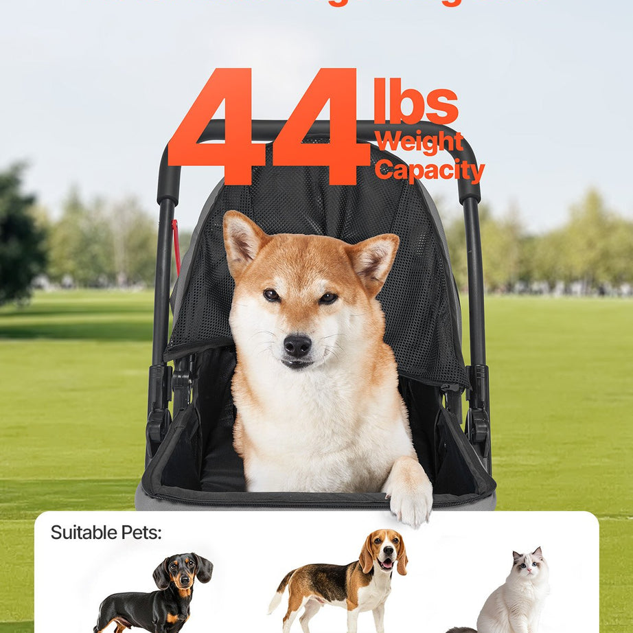 Pet Stroller Foldable 4 Wheels Travel Dog Reversible Handle Up