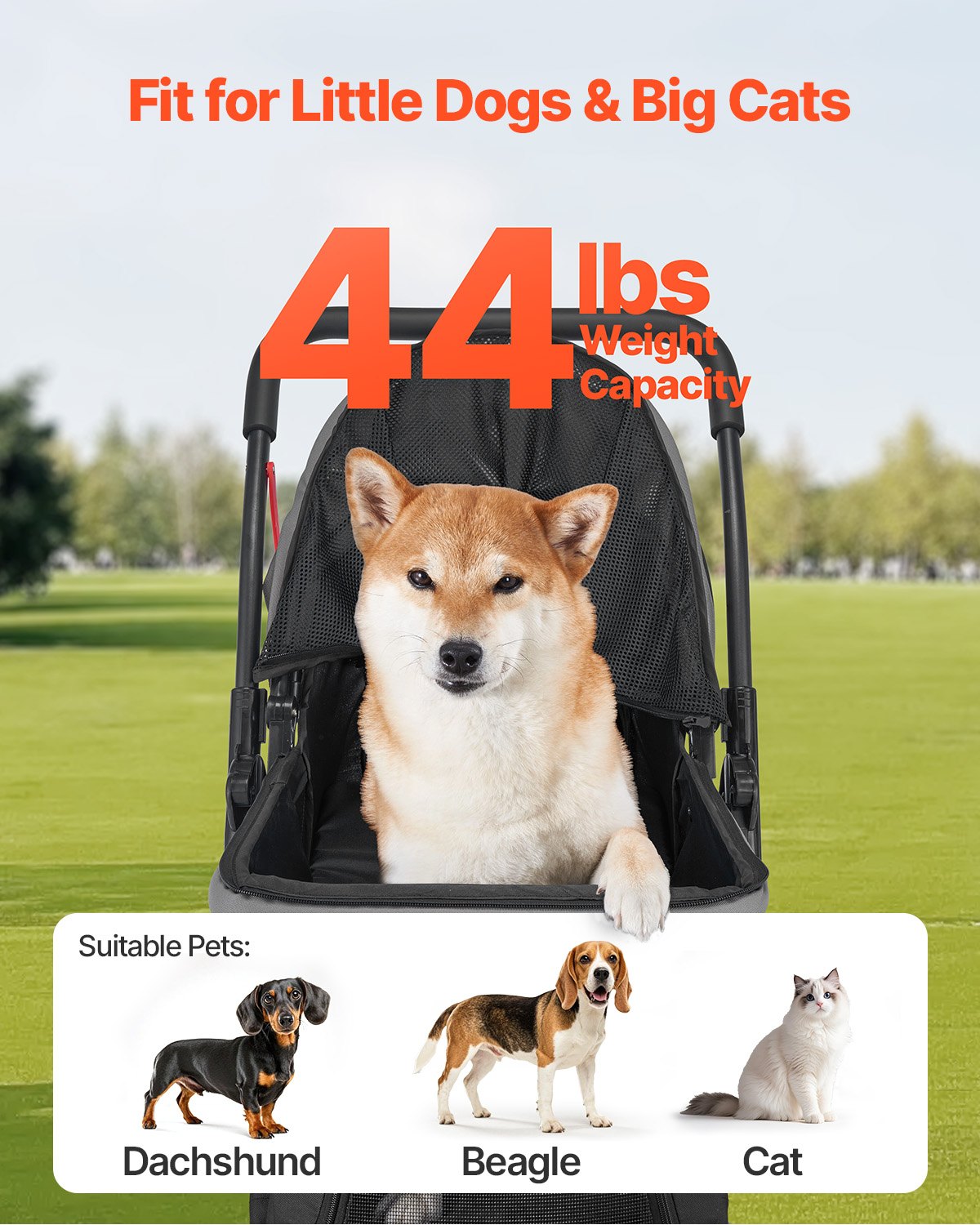 Pet Stroller Foldable 4 Wheels Travel Dog Reversible Handle Up