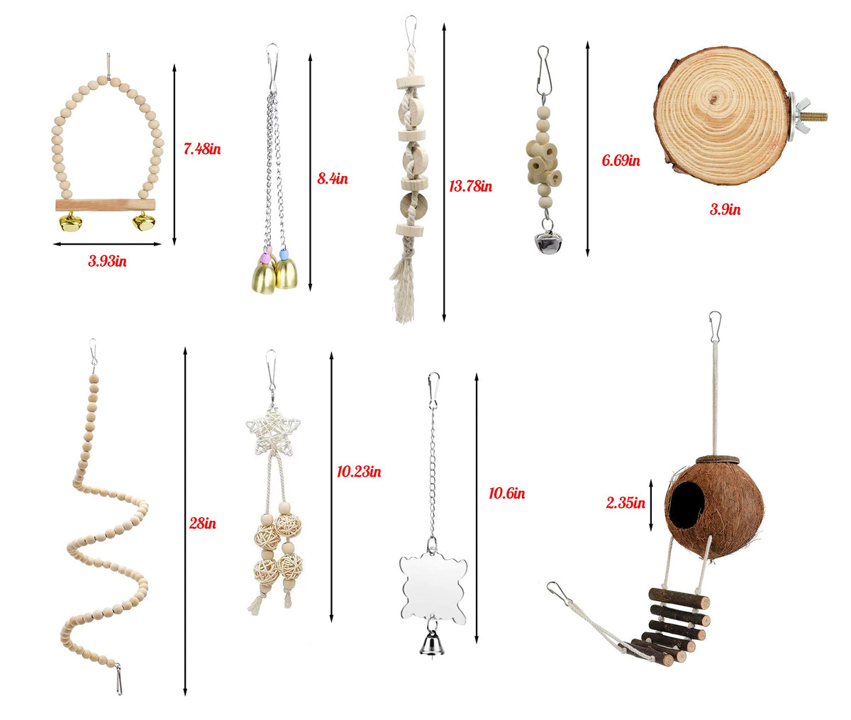 9-piece Parakeet Toys Budgie Bird Cage Accessories Set Natural Wood