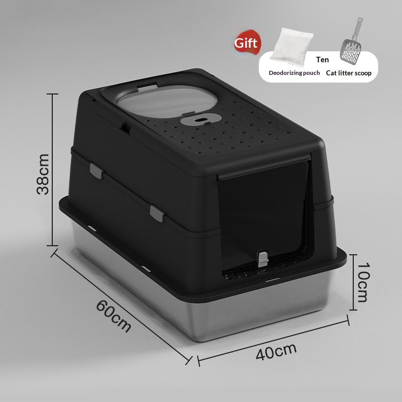 Stainless Steel Cat Litter Box With Flip Top Cover Closed Design