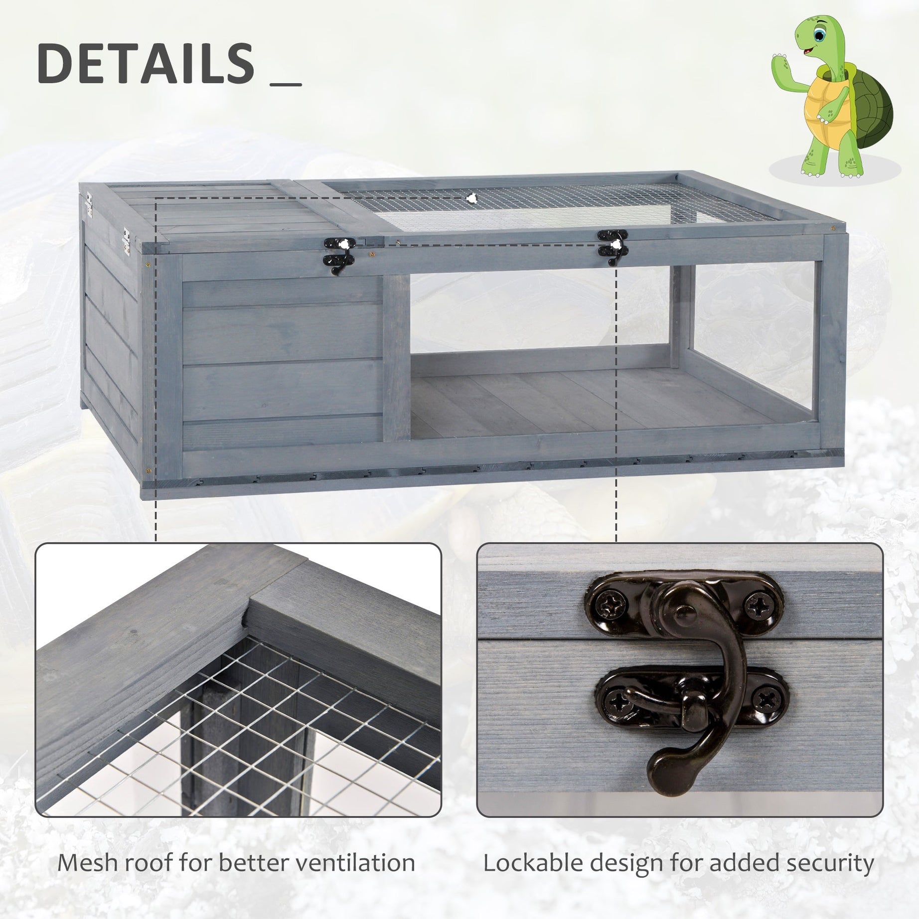 Wooden Reptile Cage With 3 Windows Slide-out Tray For Turtles