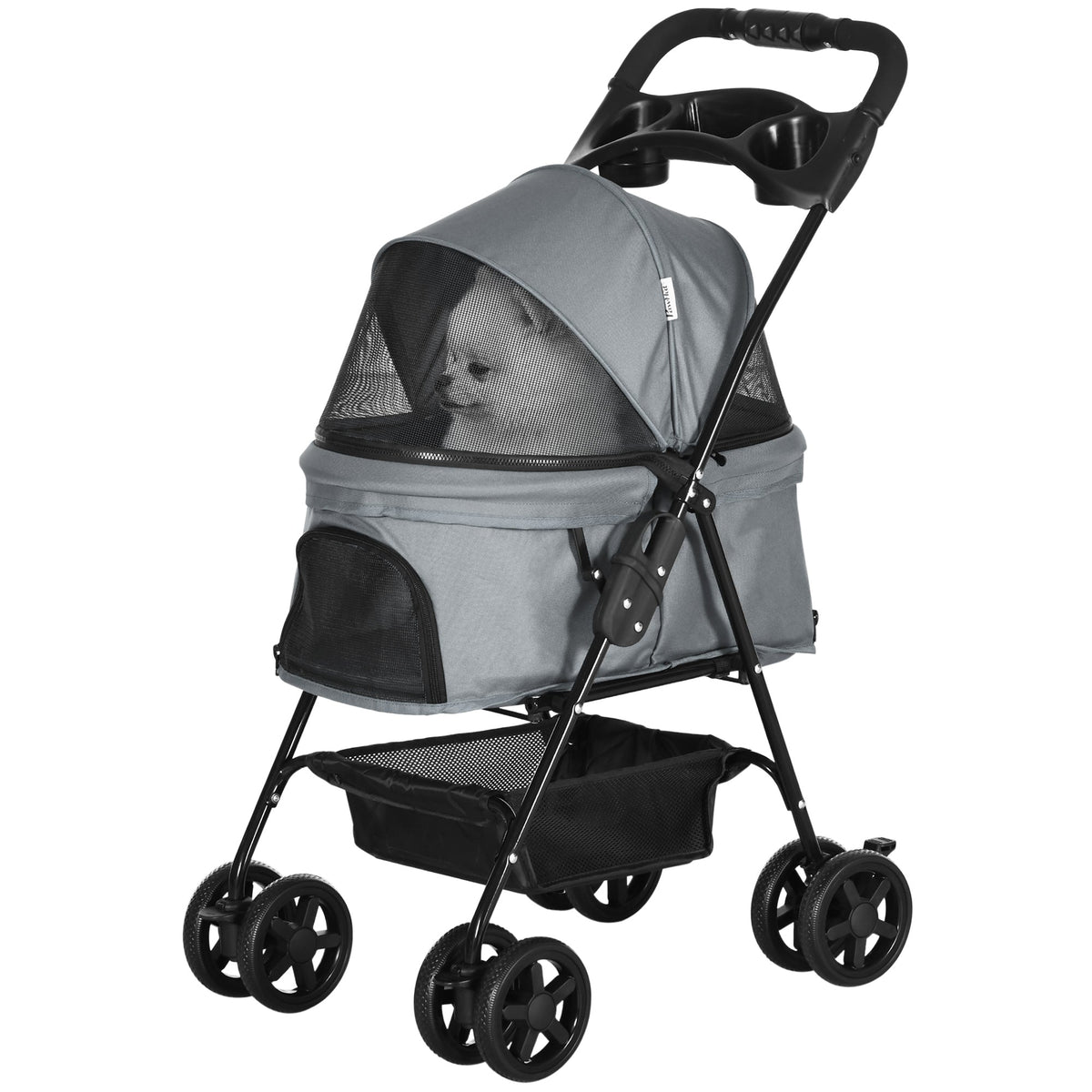 Pawhut Dog Pram Stroller Foldable Pet Pushchair With 4 Wheels