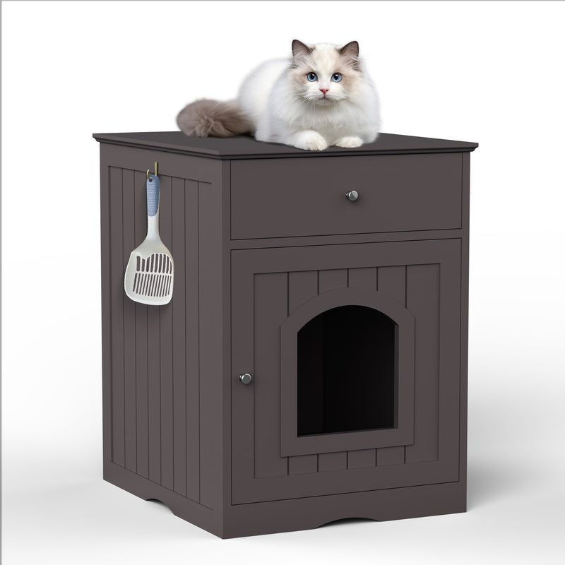 Black Wooden Cat Litter Box Enclosure W Drawer Side Table Indoor