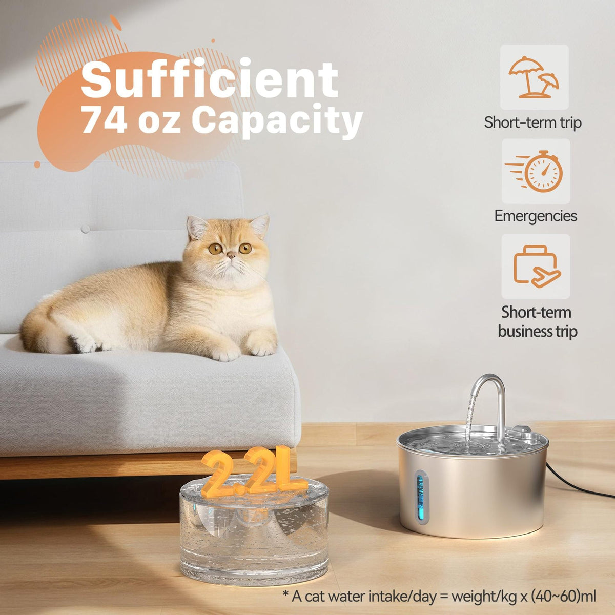 Cat Stainless Steel Water Fountain With Automatic Circulation