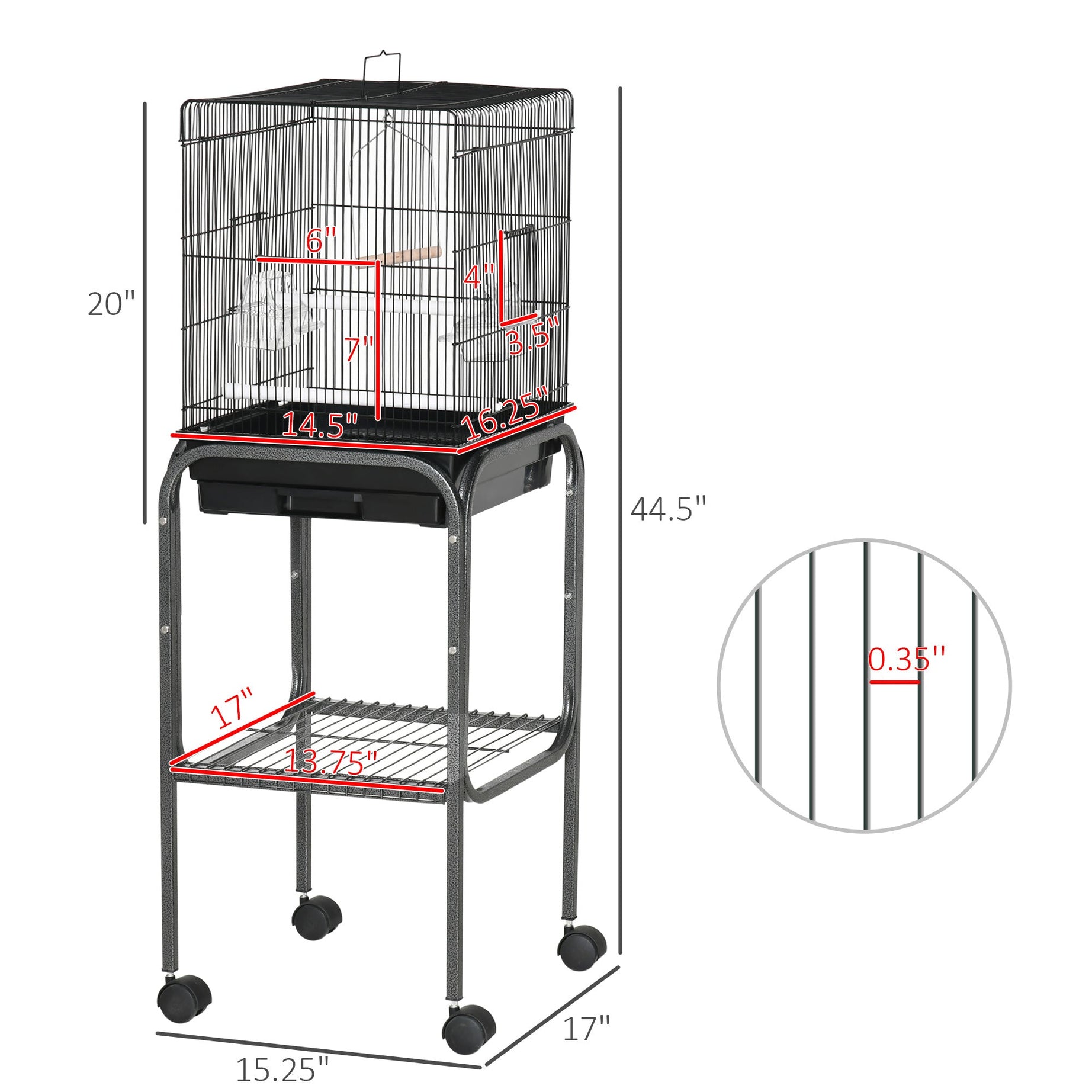 45-inch Metal Indoor Bird Cage Parrot Aviary With Detachable