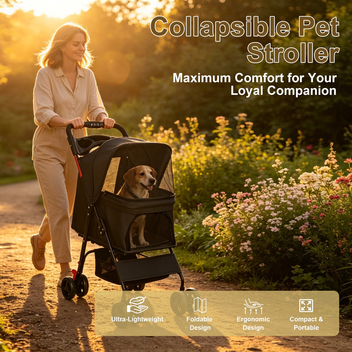 Foldable Pet Stroller For Small Dogs And Cats Under 28 Lbs