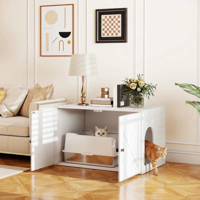 Pawhut Cat Litter Box Enclosure With Barn Door Hole White