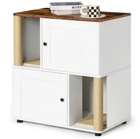 Double Cat Litter Box Enclouse Enclosure For 2 Cats Cabinet