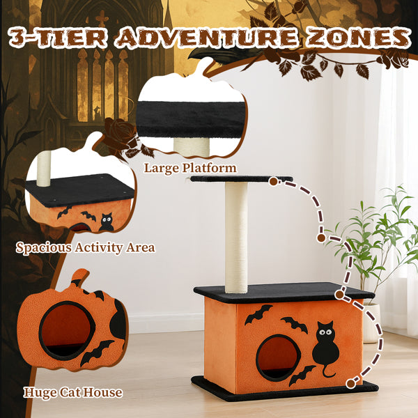 33inch Halloween Cat Tree Tower For Indoor Cats With Spacious Condo