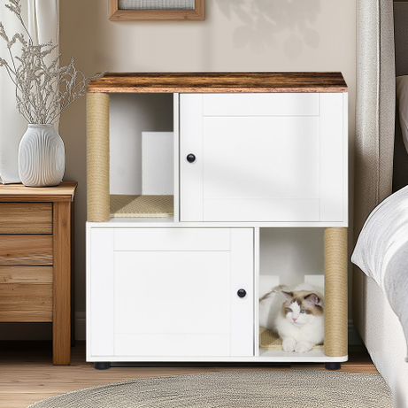 Double Cat Litter Box Enclouse Enclosure For 2 Cats Cabinet