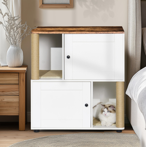 Double Cat Litter Box Enclouse Enclosure For 2 Cats Cabinet