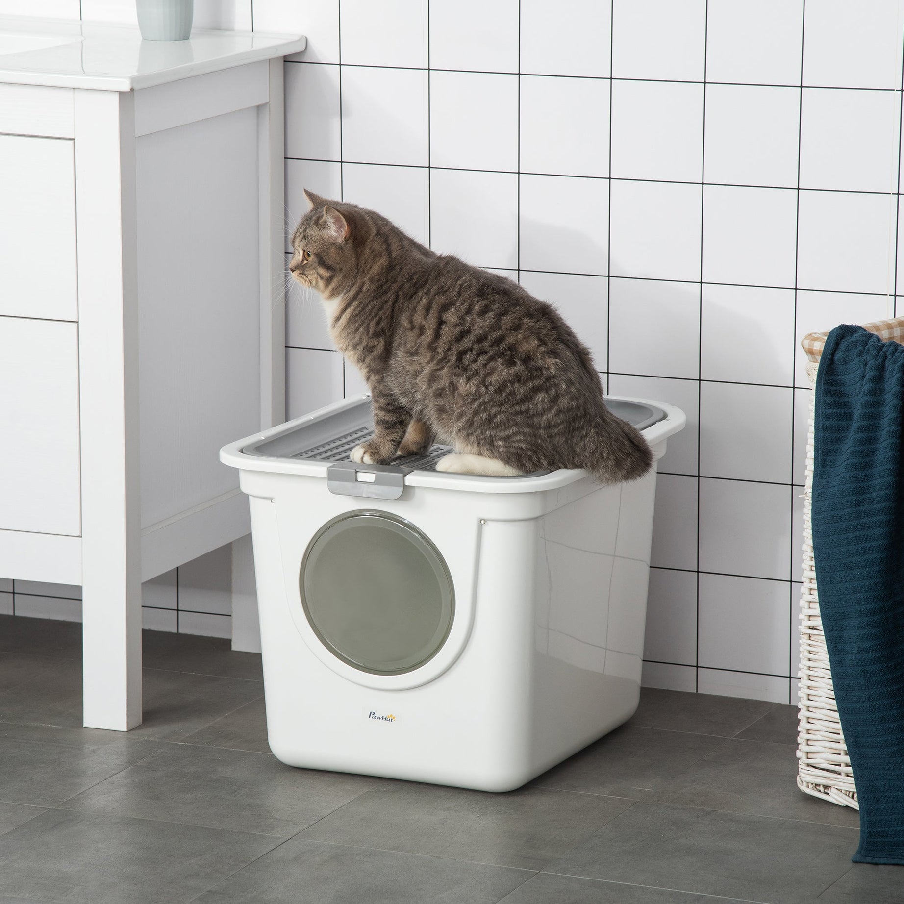 Pawhut Cat Litter Box Pet Toilet Enclosed Kitten Pan With Front