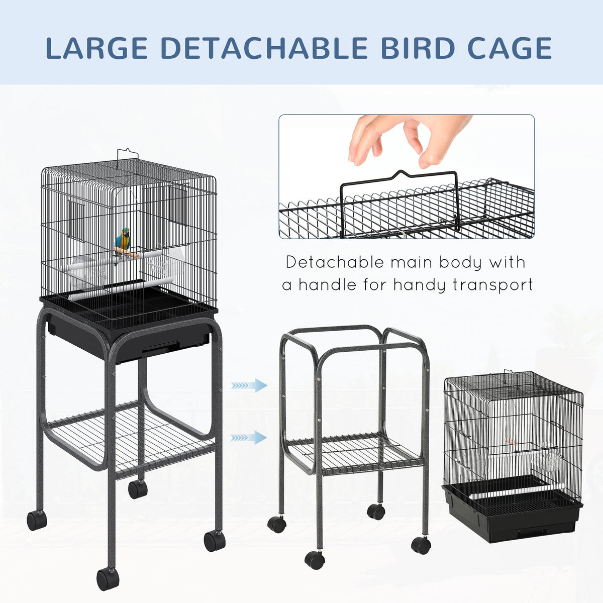 45-inch Metal Indoor Bird Cage Parrot Aviary With Detachable