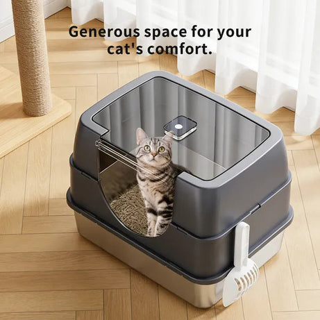 Galaxy Stainless Steel Gray Cat Litter Box Sturdy And Durable Easy