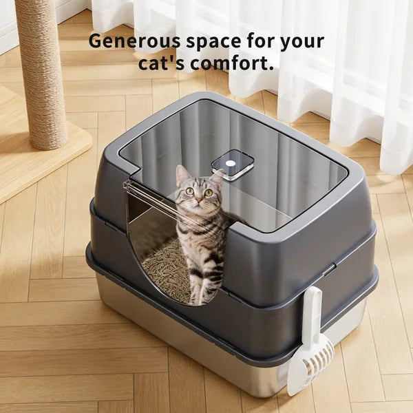 Galaxy Stainless Steel Gray Cat Litter Box Sturdy And Durable Easy
