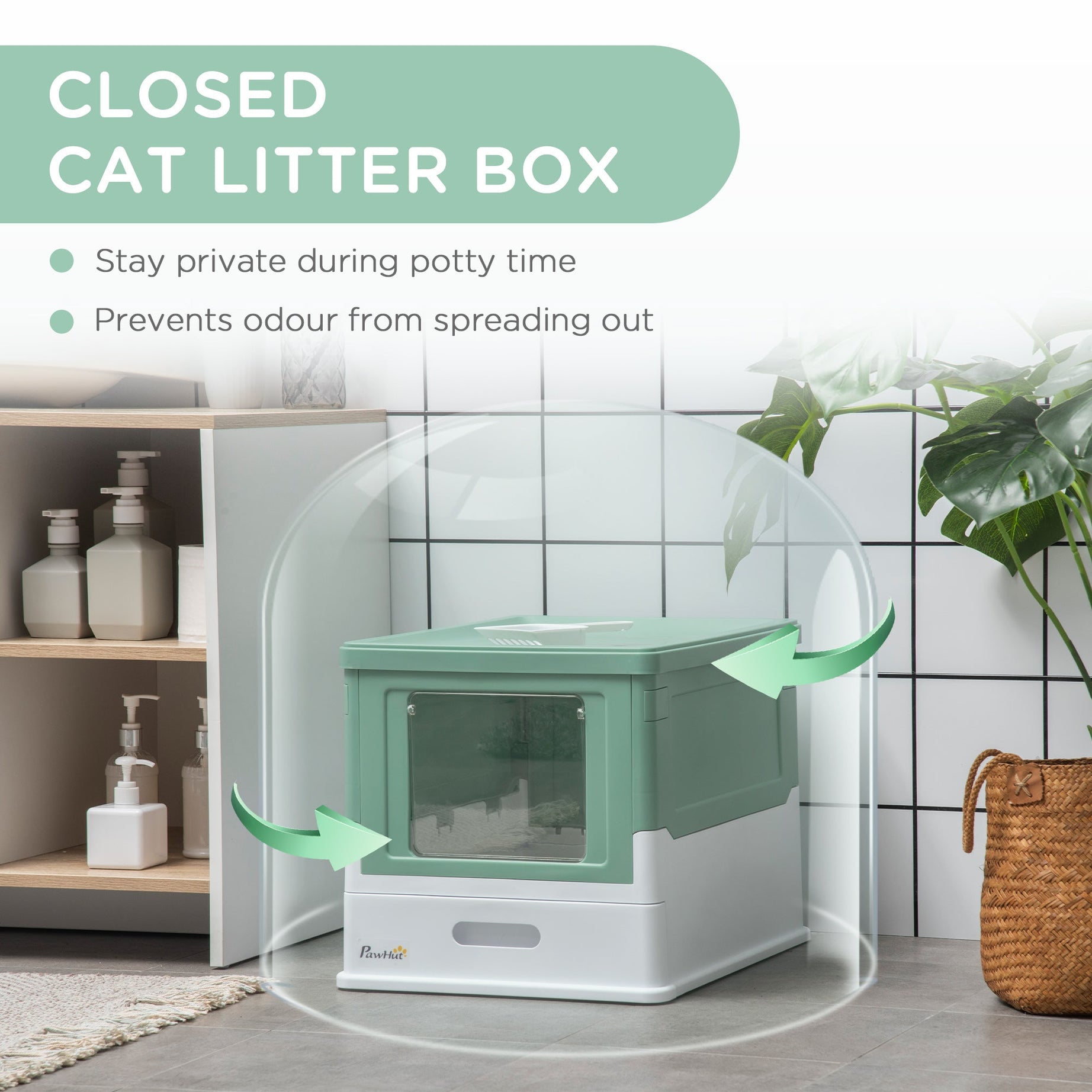 Fully Enclosed Cat Litter Box With Front Entry And Top Exit Plastic