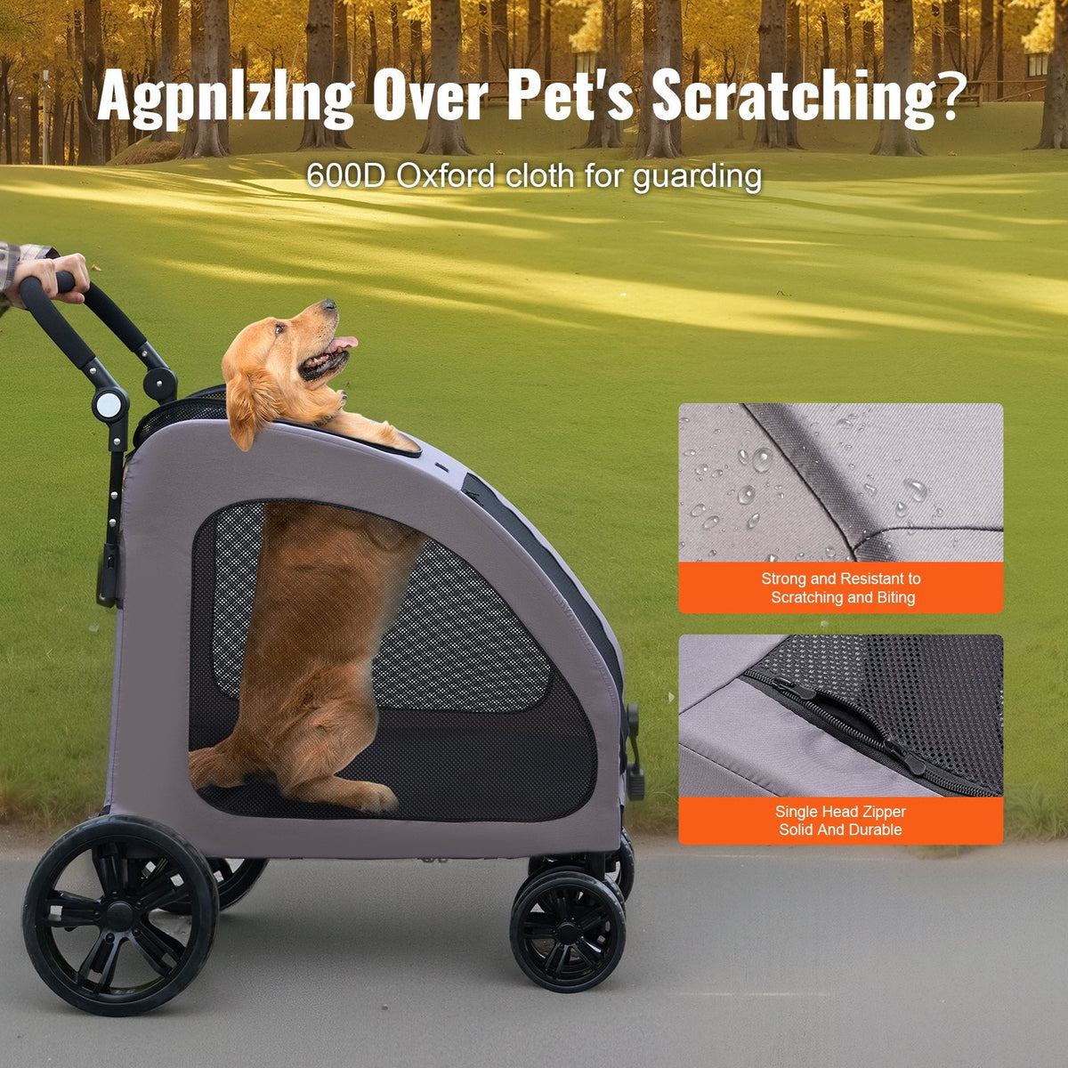 Pet Stroller 4-wheels Dog Carrier 160lbs Weight Capacity Portable