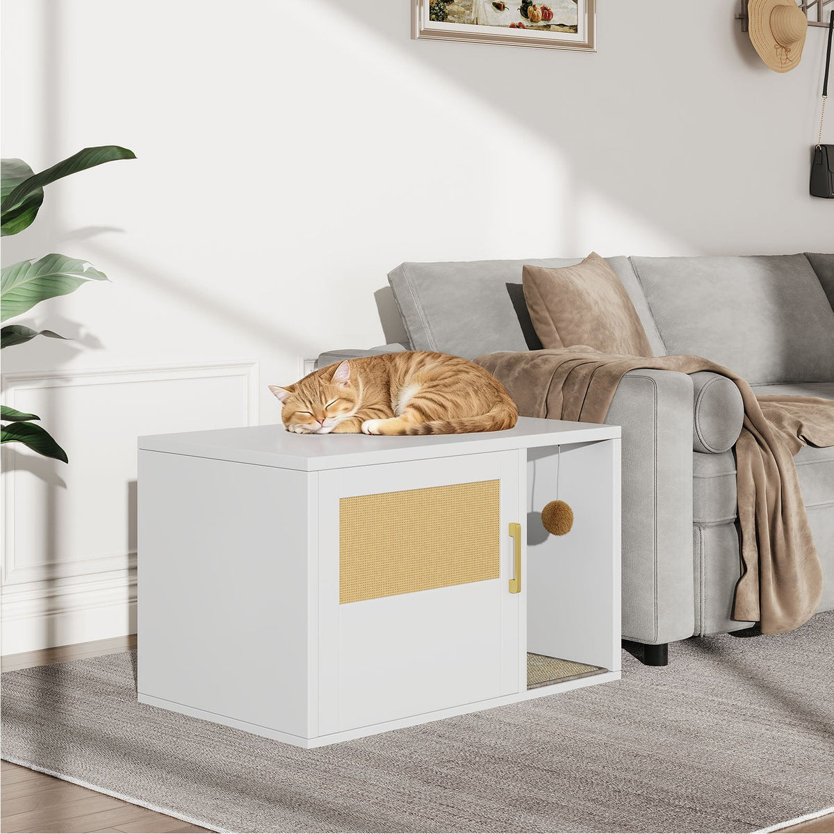 Cat Litter Box Cabinet Multifunctional White Modern House Washroom