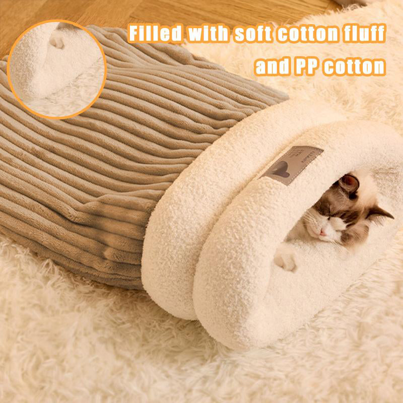 Pet Sleeping Bag Winter Warm Soft Plush Semi Enclosed Cat Nest Home