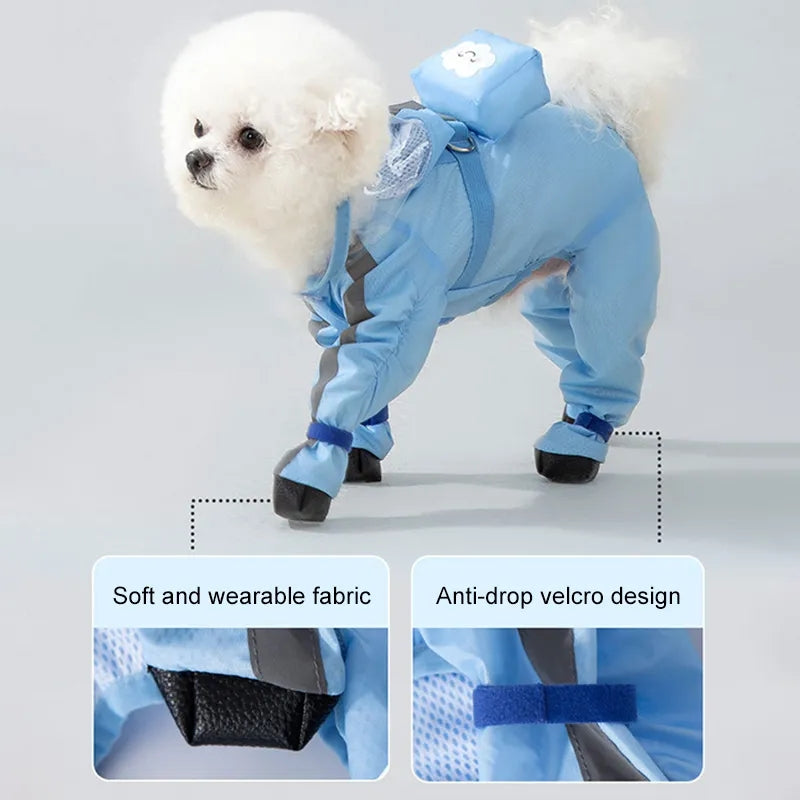 Pet Puppy Dog Raincoat Rain Jacket Coverage 4 Legs Full Body