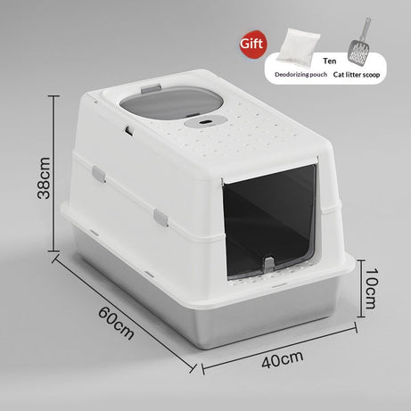 Stainless Steel Cat Litter Box With Flip Top Cover Closed Design