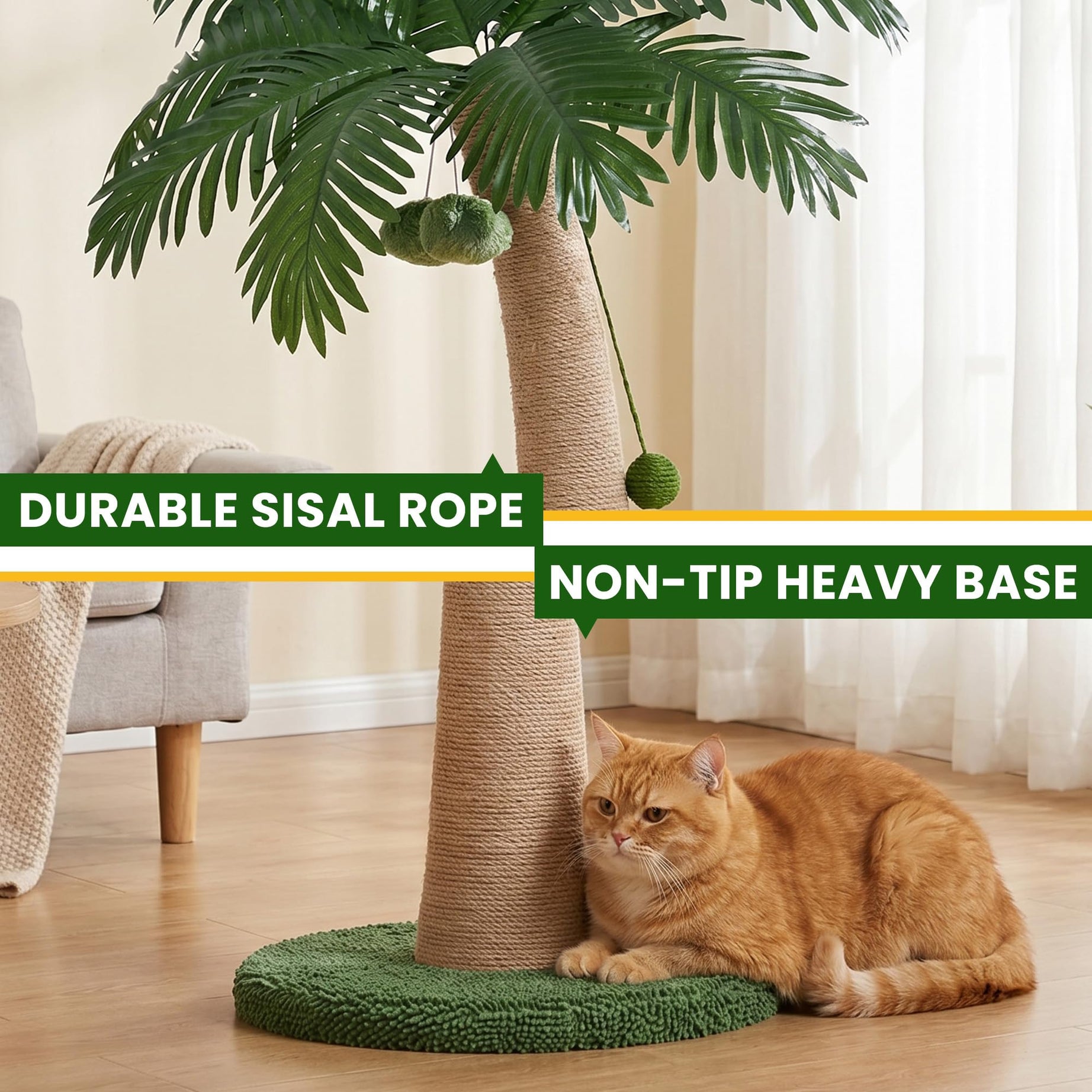 43 Inch Tall Cat Scratching Post For Indoor Large Cats Natural