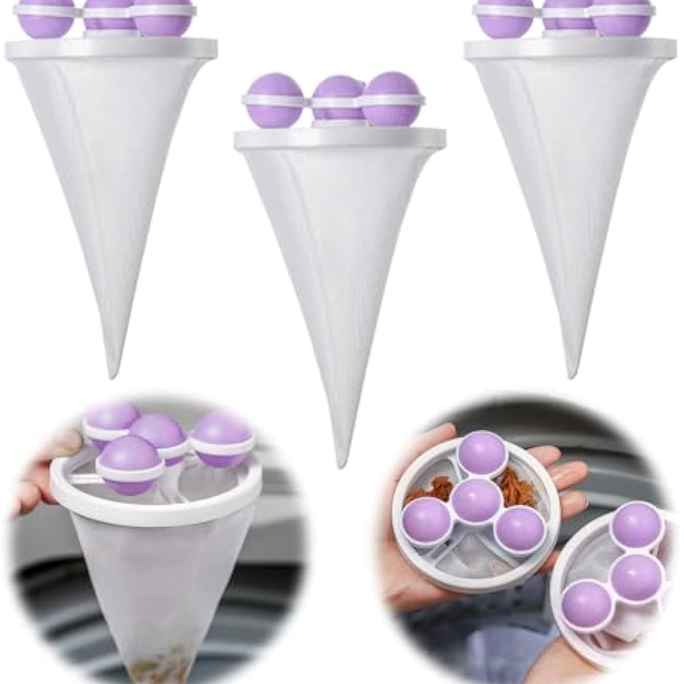 3pcs Floating Hair Filtering Mesh Removal Pet Lint Removers
