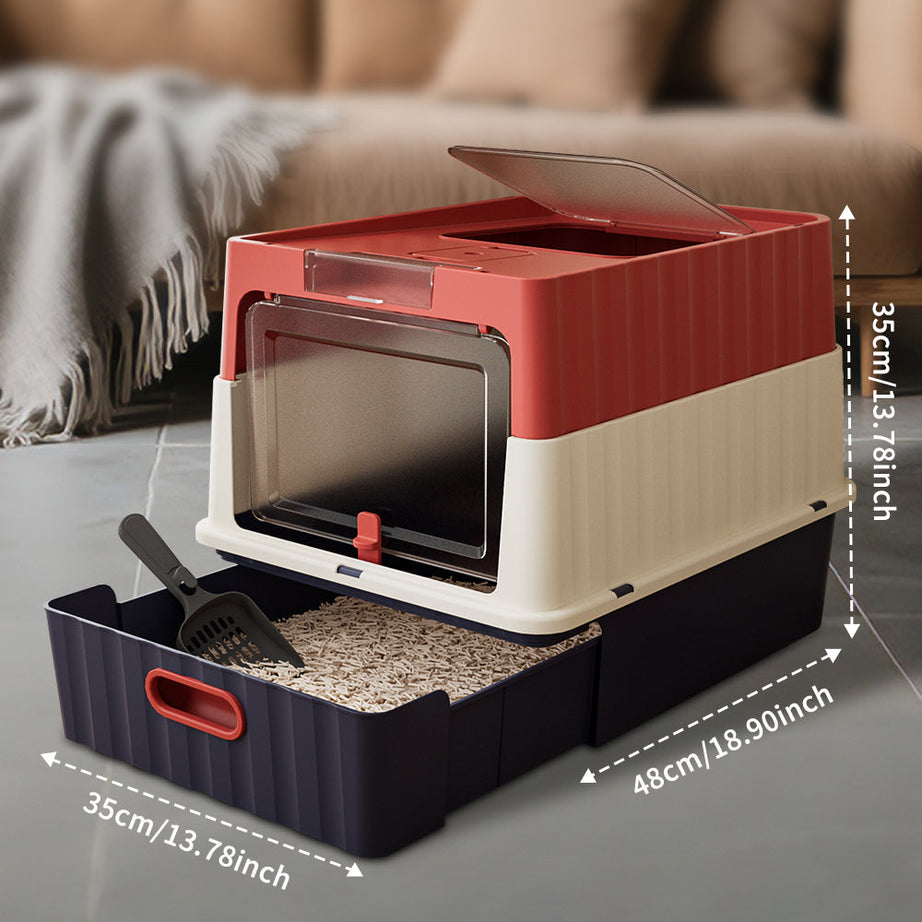 Dual Opening Fully Enclosed Cat Litter Box Top Entry Anti-tracking