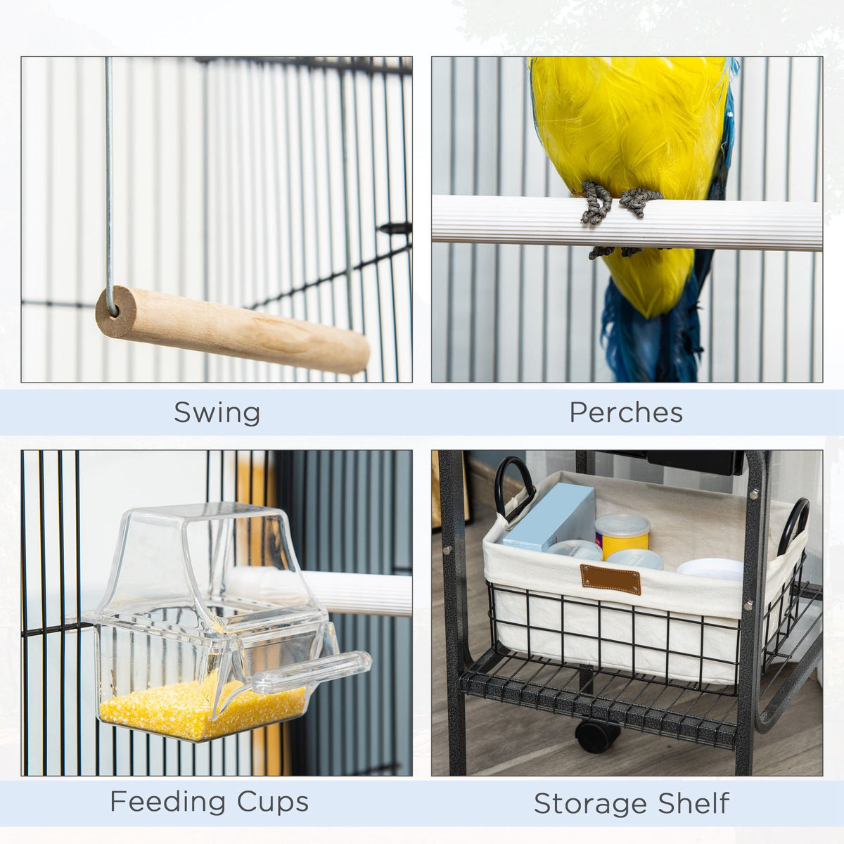 45-inch Metal Indoor Bird Cage Parrot Aviary With Detachable