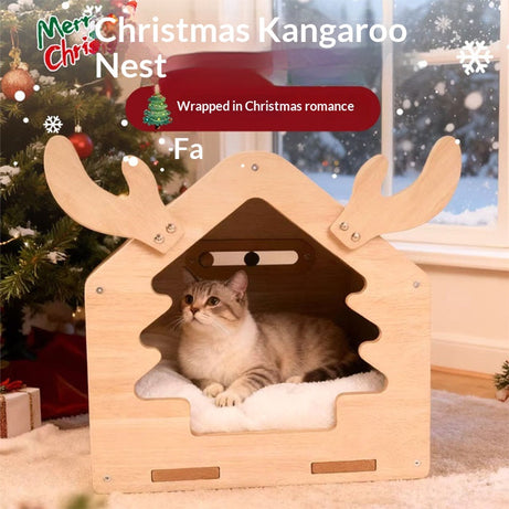 Christmas Cat House And Scratching Post Combo Winter Semi-enclosed