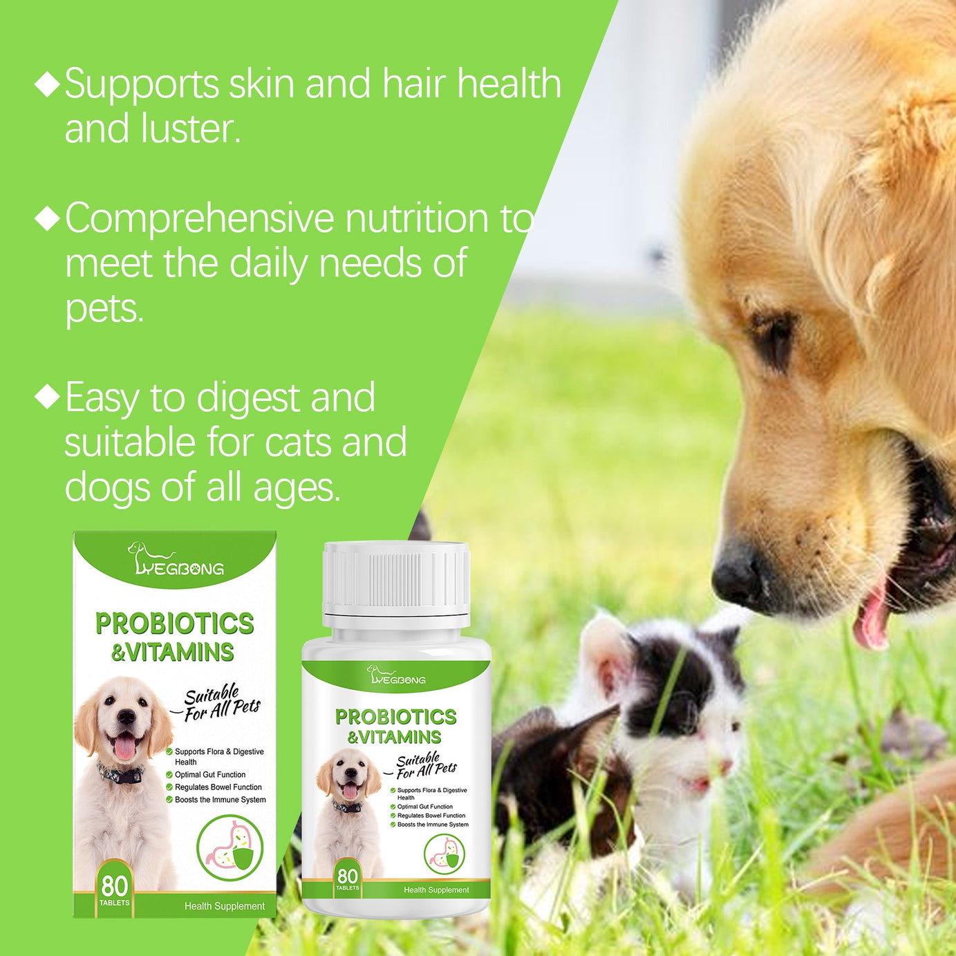Pet Probiotics Vitamin Tablets For Dogs Cats Gut Health Supplement
