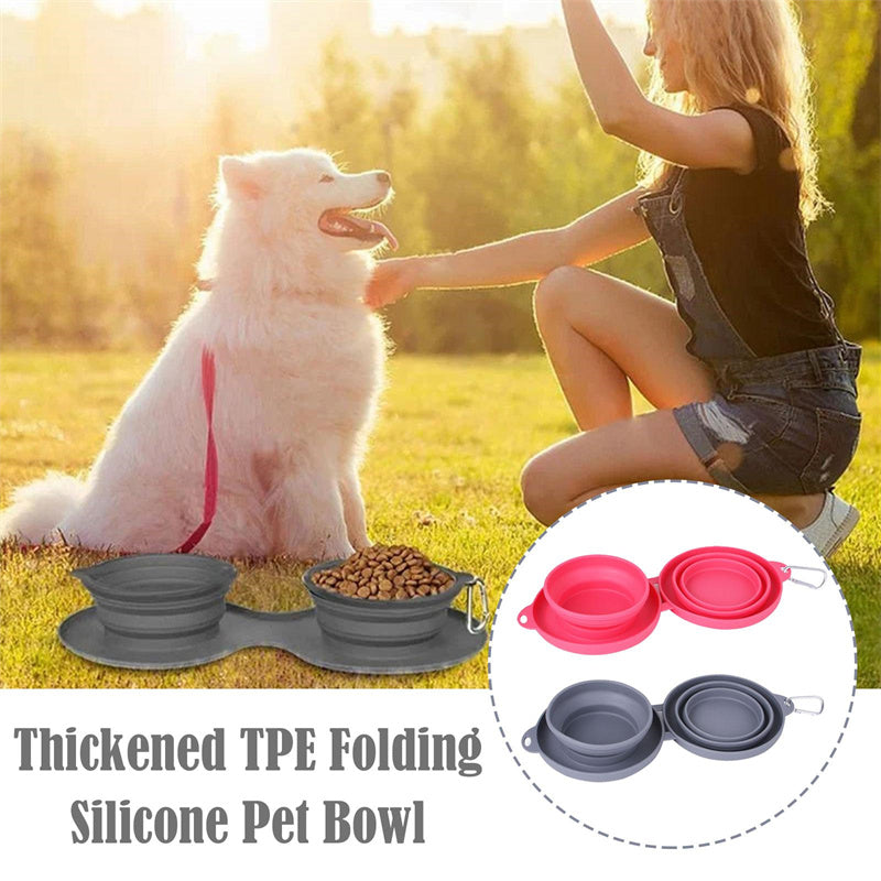 Rubber Foldable Double Bowl Pet Feeding Pets Supplies Dog Cat Bowls