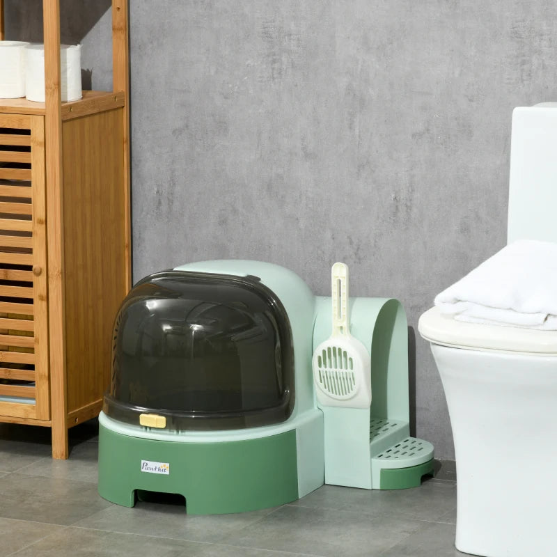 Cat Litter Box Easy To Clean Open With Scoop Green