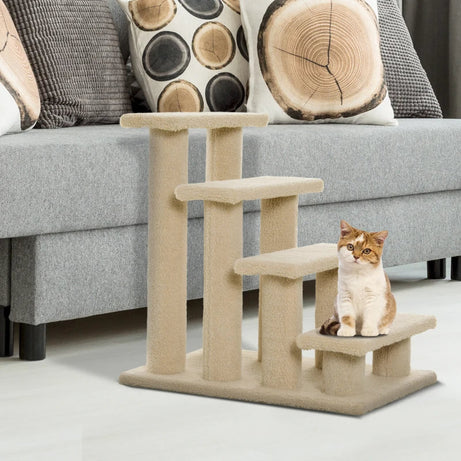 4-step Multi-level Carpeted Cat Scratching Post Pet Stairs Cream