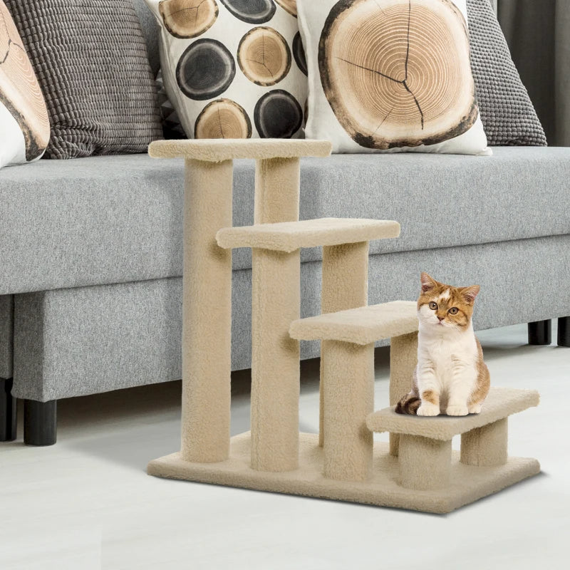 4-step Multi-level Carpeted Cat Scratching Post Pet Stairs Cream