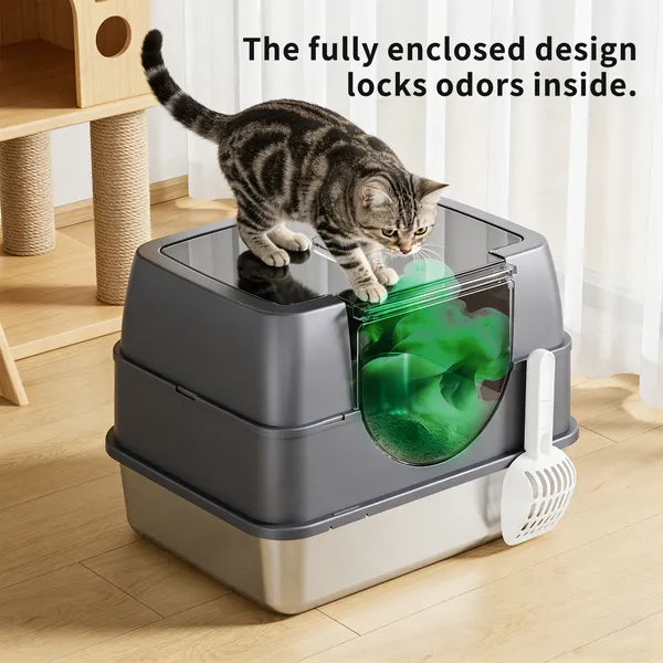 Fully Enclosed Stainless Steel Cat Litter Box White 2025 Top Pick