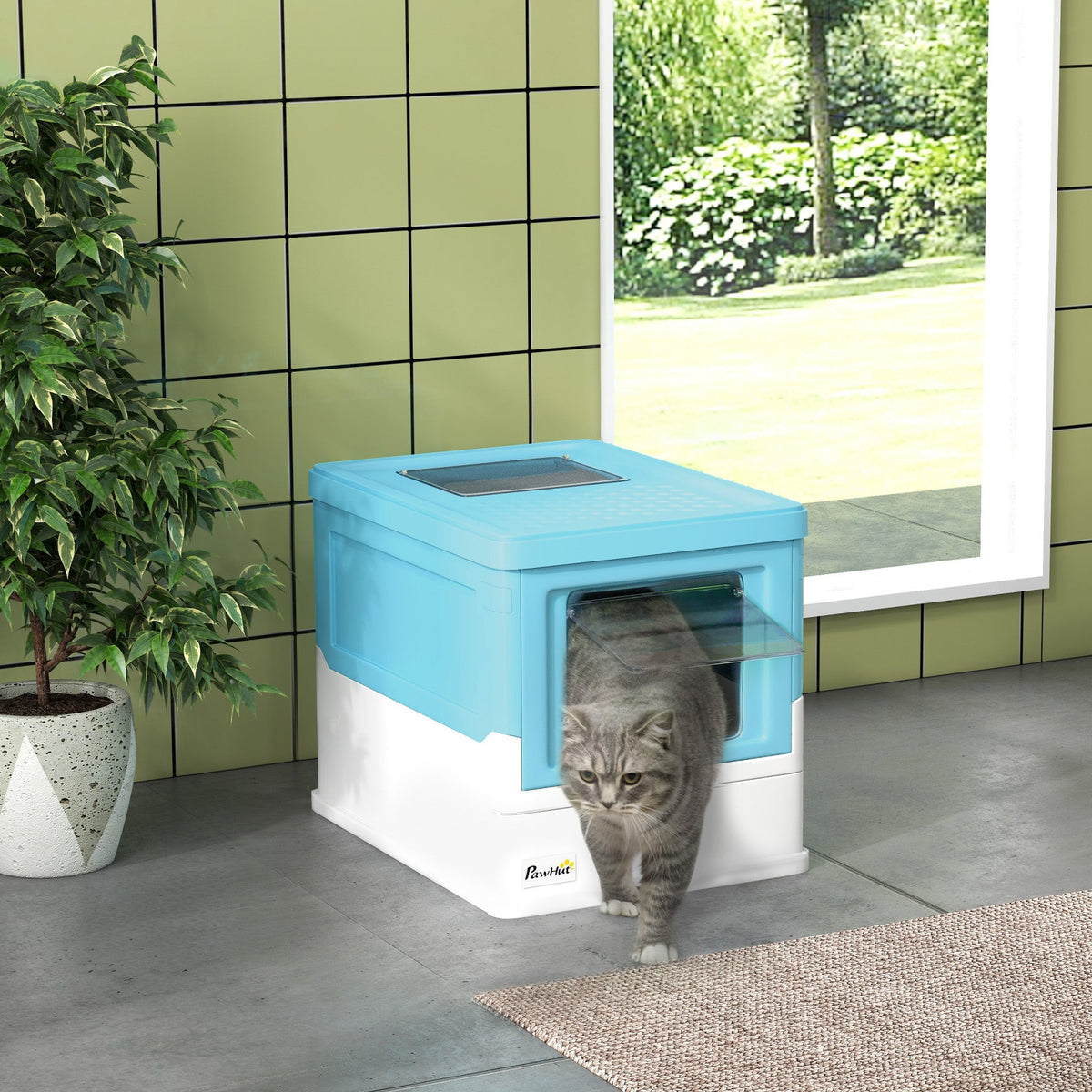 Hooded Cat Litter Box Portable Pet Toilet With Scoop Front Entry