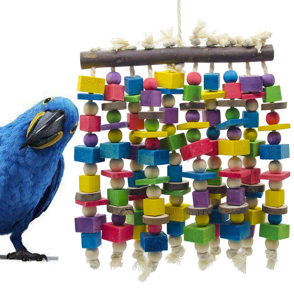 Large Bird Parrot Chewing Toy Multicolored Natural Wooden Blocks