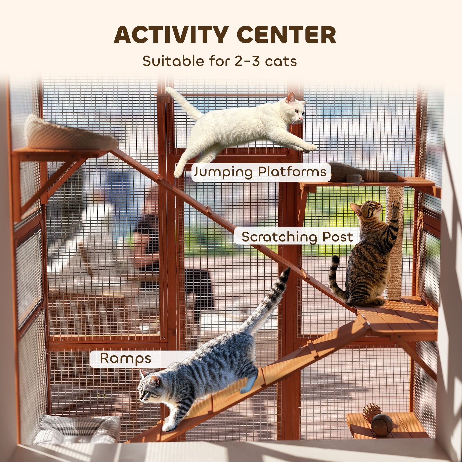 Outdoor Catio Cat Enclosure Large Wooden House With 6 Jumping
